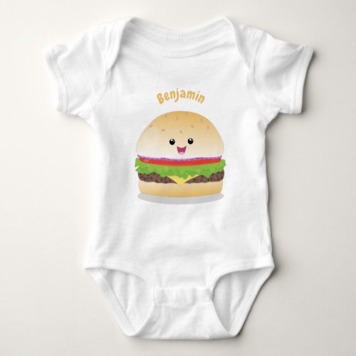 Cute happy kawaii hamburger cartoon baby bodysuit