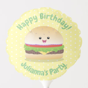 Cute happy kawaii hamburger cartoon balloon
