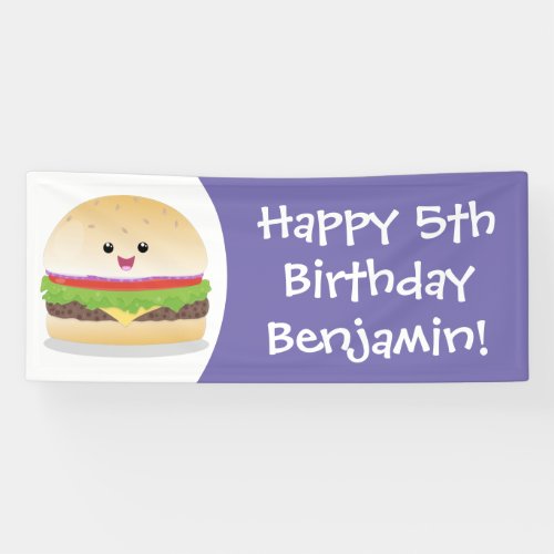 Cute happy kawaii hamburger cartoon banner