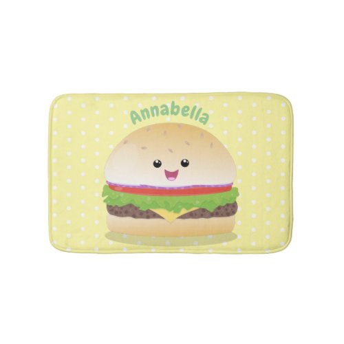 Cute happy kawaii hamburger cartoon bath mat