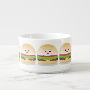 Cute happy kawaii hamburger cartoon bowl