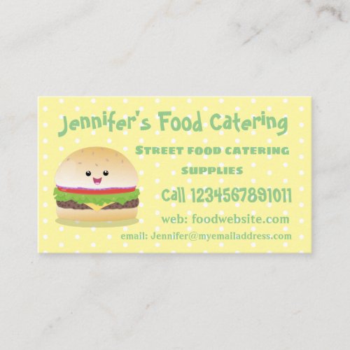 Cute happy kawaii hamburger cartoon business card