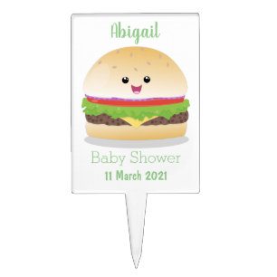 Cute happy kawaii hamburger cartoon cake topper