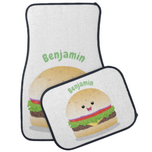 Cute happy kawaii hamburger cartoon car floor mat