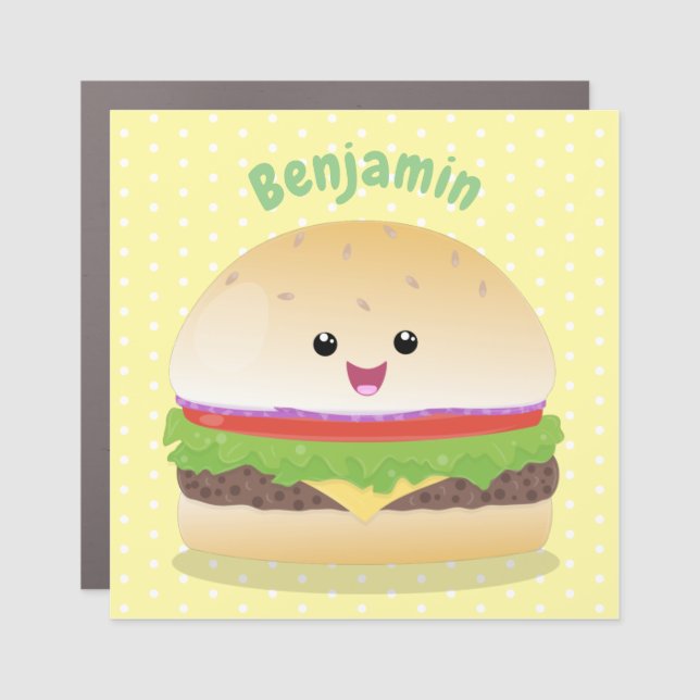 Cute happy kawaii hamburger cartoon car magnet (Front)
