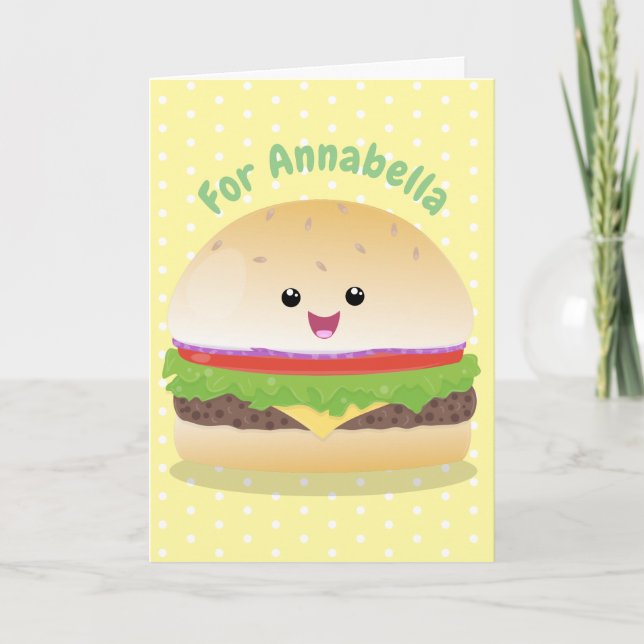 Cute happy kawaii hamburger cartoon card (Front)