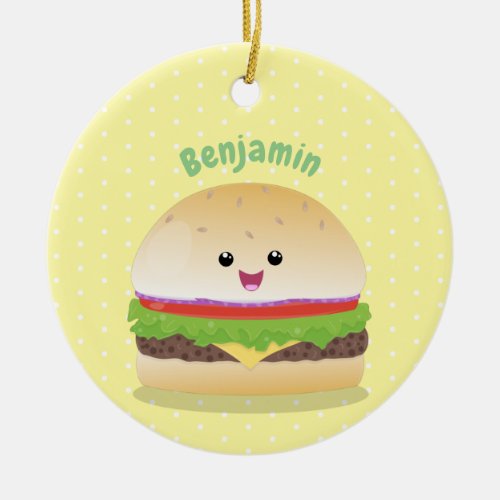 Cute happy kawaii hamburger cartoon ceramic ornament