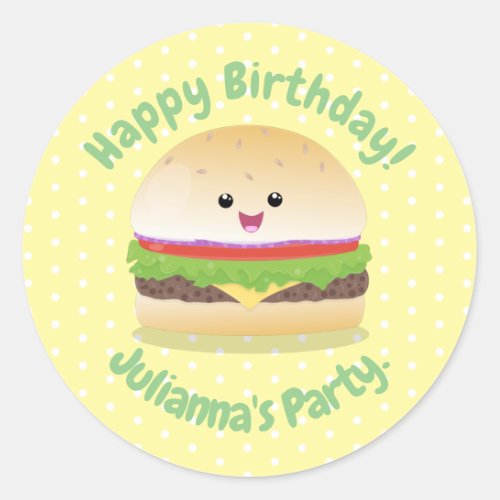 Cute happy kawaii hamburger cartoon classic round sticker