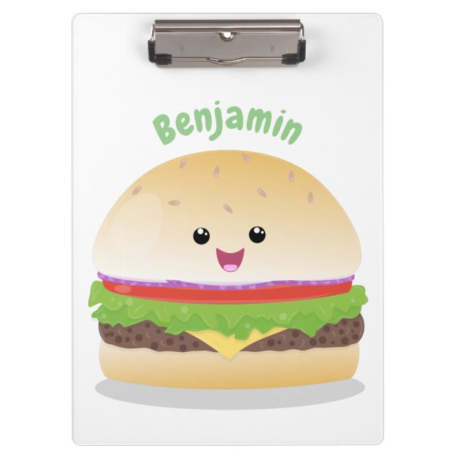 Cute happy kawaii hamburger cartoon clipboard (Front)
