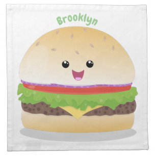 Cute happy kawaii hamburger cartoon cloth napkin