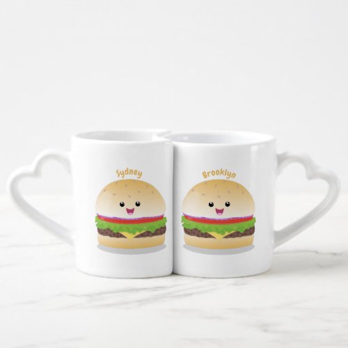 Cute happy kawaii hamburger cartoon coffee mug set