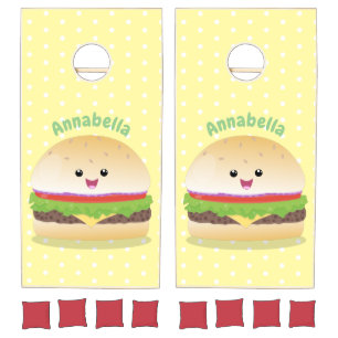 Cute happy kawaii hamburger cartoon cornhole set
