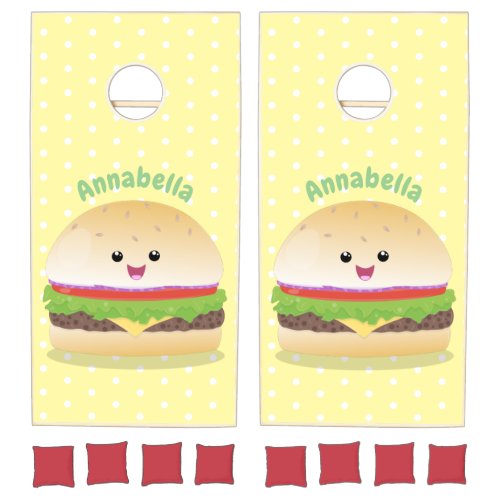 Cute happy kawaii hamburger cartoon cornhole set