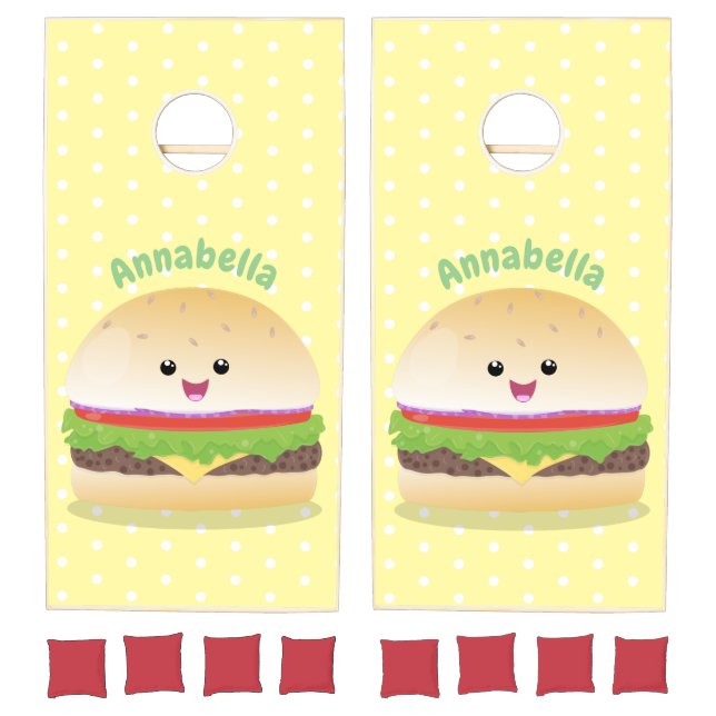 Cute happy kawaii hamburger cartoon cornhole set (Set)