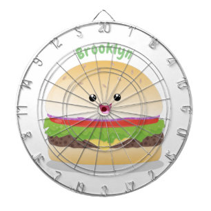 Cute happy kawaii hamburger cartoon dart board