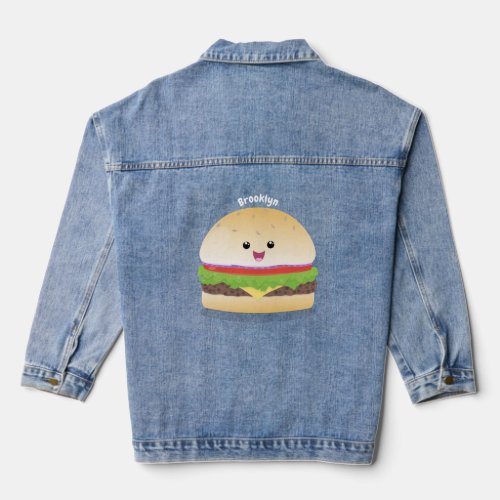 Cute happy kawaii hamburger cartoon denim jacket