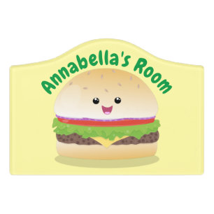 Cute happy kawaii hamburger cartoon door sign