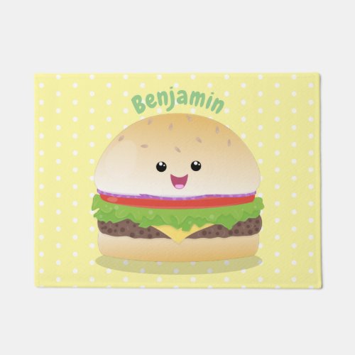 Cute happy kawaii hamburger cartoon doormat