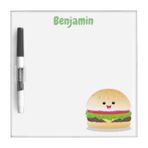 Cute happy kawaii hamburger cartoon dry erase board