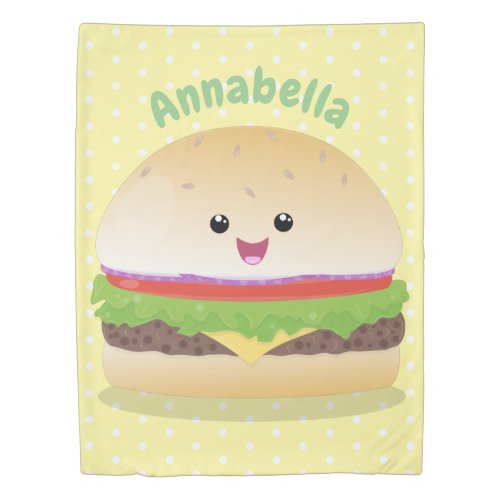 Cute happy kawaii hamburger cartoon duvet cover