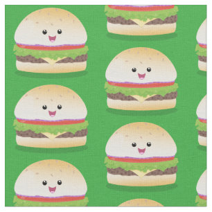 Cute happy kawaii hamburger cartoon fabric