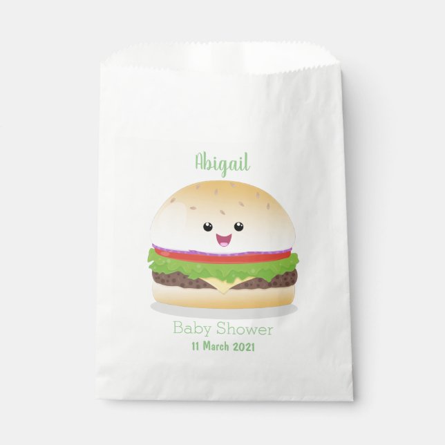Cute happy kawaii hamburger cartoon favor bag (Front)