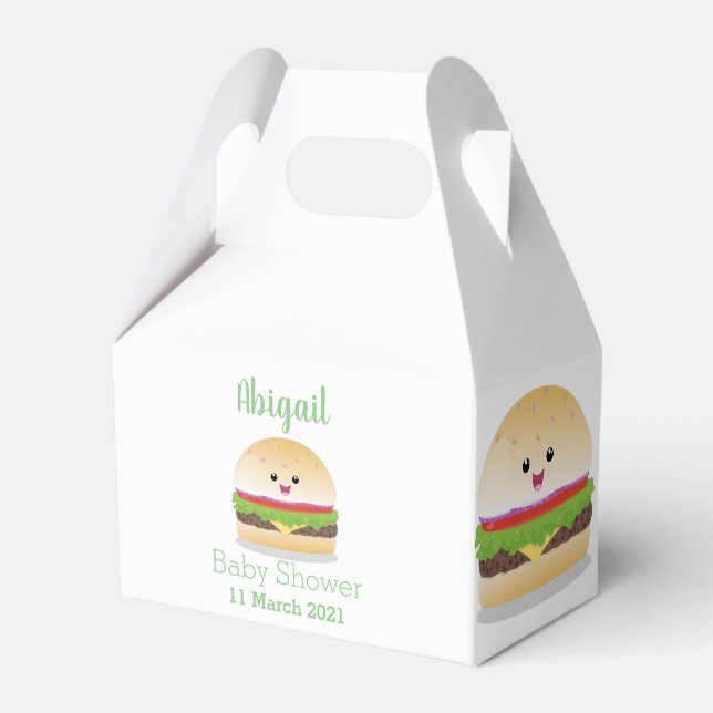 Cute happy kawaii hamburger cartoon favor boxes (Front Side)