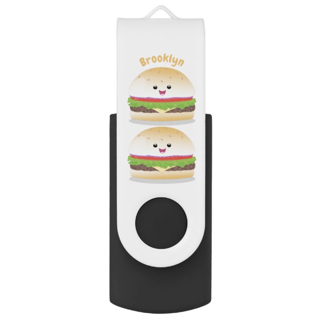 Cute happy kawaii hamburger cartoon flash drive (Front Vertical)
