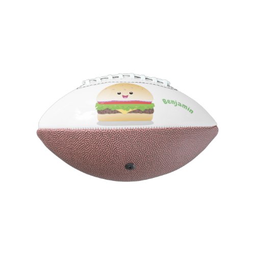 Cute happy kawaii hamburger cartoon football