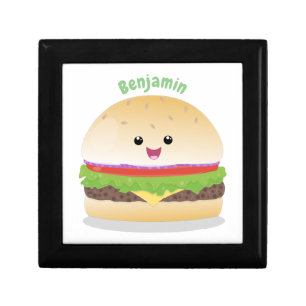 Cute happy kawaii hamburger cartoon gift box