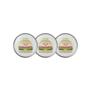 Cute happy kawaii hamburger cartoon golf ball marker