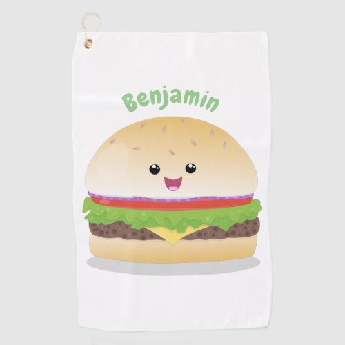 Cute happy kawaii hamburger cartoon  golf towel