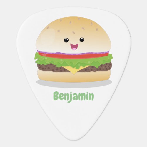 Cute happy kawaii hamburger cartoon guitar pick