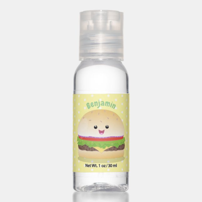 Cute happy kawaii hamburger cartoon hand sanitizer (Front)