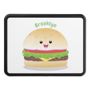 Cute happy kawaii hamburger cartoon hitch cover