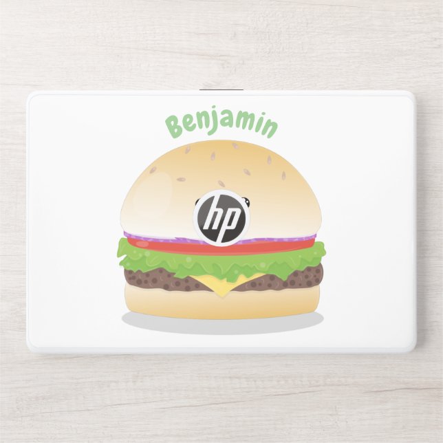 Cute happy kawaii hamburger cartoon HP laptop skin (Front)