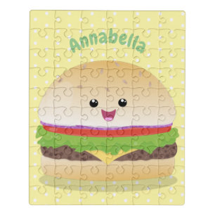 Cute happy kawaii hamburger cartoon jigsaw puzzle