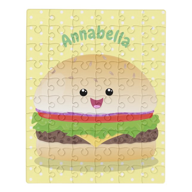 Cute happy kawaii hamburger cartoon jigsaw puzzle (Puzzle Vertical)