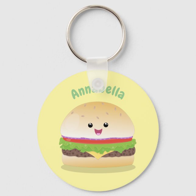 Cute happy kawaii hamburger cartoon keychain (Front)