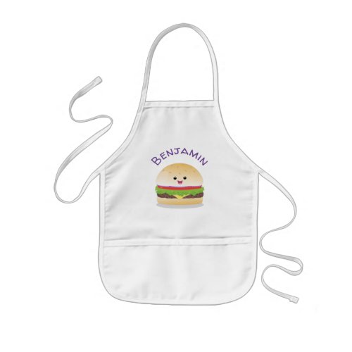 Cute happy kawaii hamburger cartoon kids apron