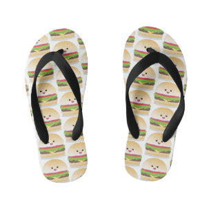 Cute happy kawaii hamburger cartoon kid's flip flops