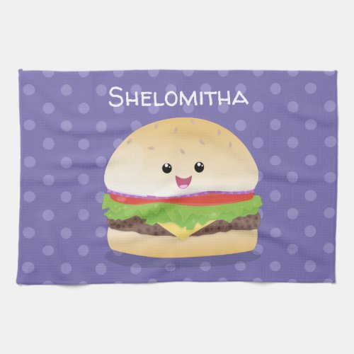 Cute happy kawaii hamburger cartoon kitchen towel