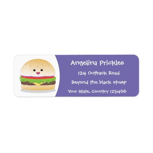 Cute happy kawaii hamburger cartoon label