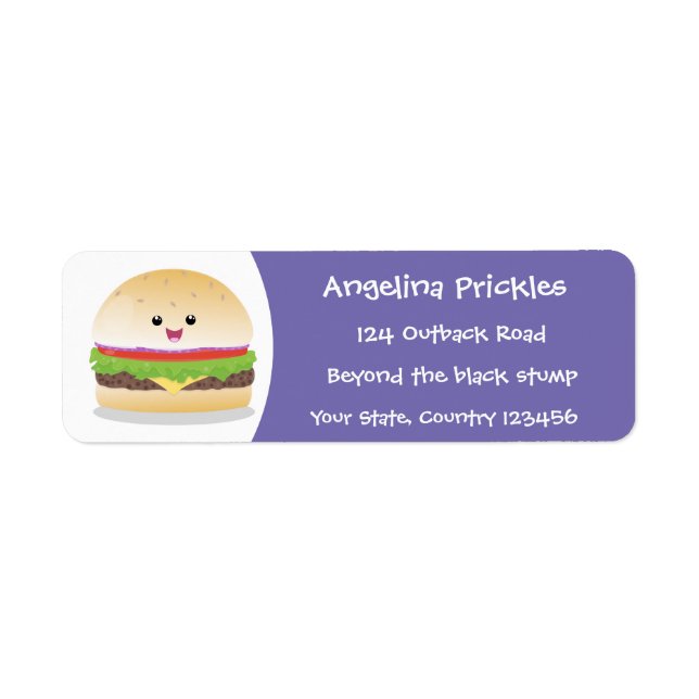 Cute happy kawaii hamburger cartoon label (Front)