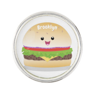 Cute happy kawaii hamburger cartoon lapel pin