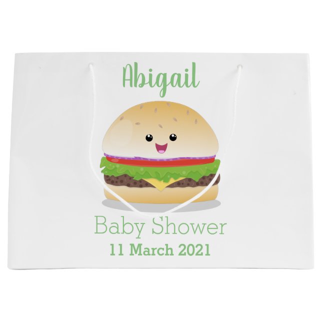 Cute happy kawaii hamburger cartoon large gift bag (Front)