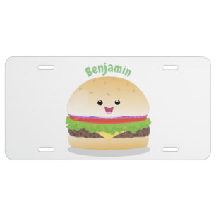 Cute happy kawaii hamburger cartoon  license plate