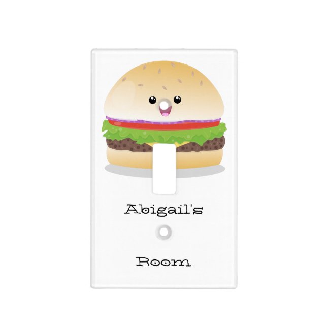 Cute happy kawaii hamburger cartoon  light switch cover (Front)