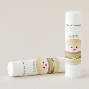 Cute happy kawaii hamburger cartoon  lip balm