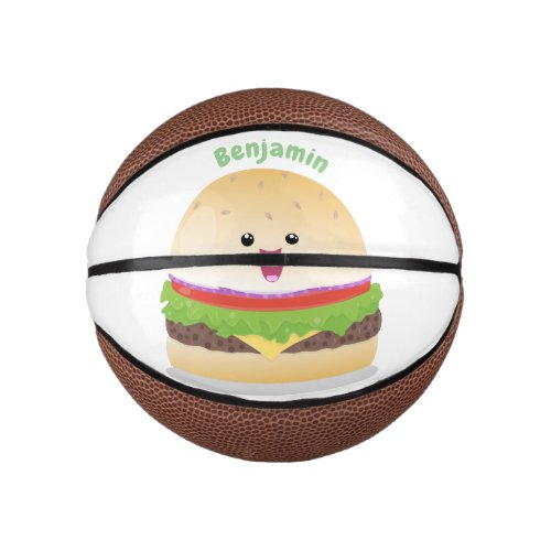 Cute happy kawaii hamburger cartoon mini basketball
